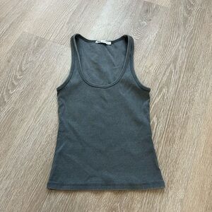 Zara Charcoal Washed Grey Ribbed Tank Top - Women's Scoop Neck